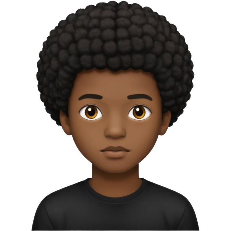 Une homme de 17 ans il a la peau noir foncé , des lèvres pulpeuses et un regard nonchalant. Il a un petit afro taper emoji