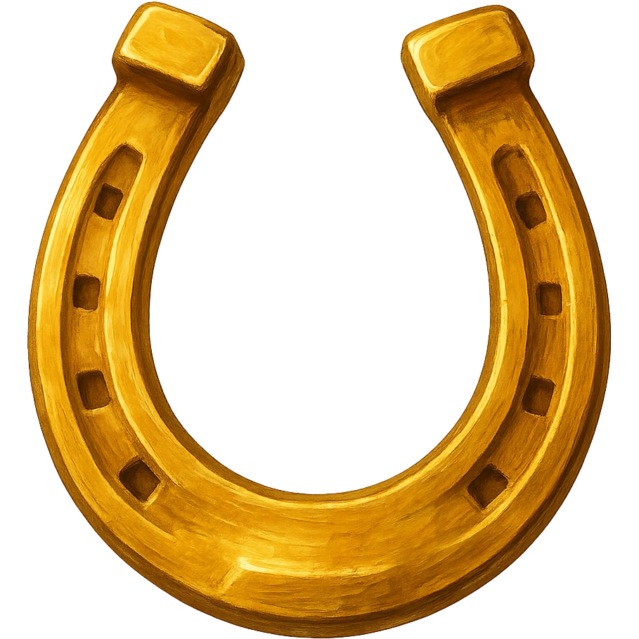 В cлегка рисованной, но при этом объемной и яркой стилистике сгенерируй картинку фотореалистичный золотой подковы, прозрачный фон emoji
