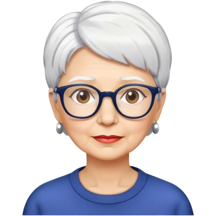 older woman with short cropped white  hair and glasses  emoji