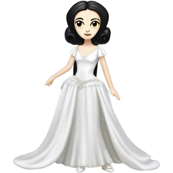 Tall realistic face teen Morticia Addams as Princess Leia in ruffled white-pearl ballet ball gown  emoji
