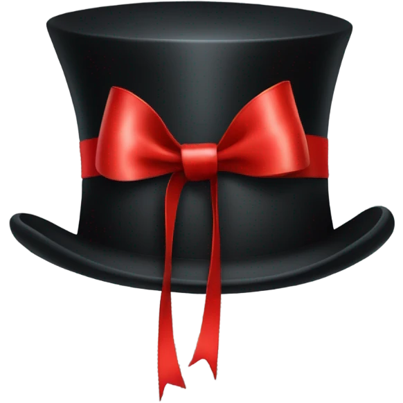 A black top hat displaying a red ribbon around the base. The ribbon forms a visible bow at the front, with the ends falling slightly over  emoji