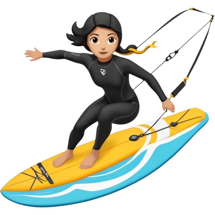Surfista con neopreno negro largo en el mar haciendo kite surf y un loop emoji