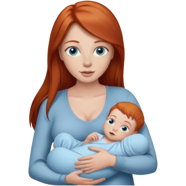 A red head with long straight hair, she has blue eyes with big boobs and a baby boy emoji