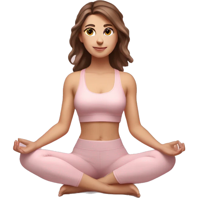 Aesthetic Ukrainian yoga girl with brown hair in light pink yoga outfit. Full body  emoji