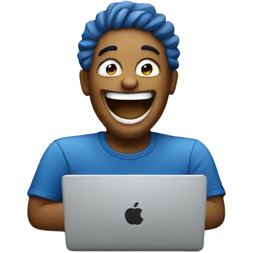 A blue laptop laughing emoji