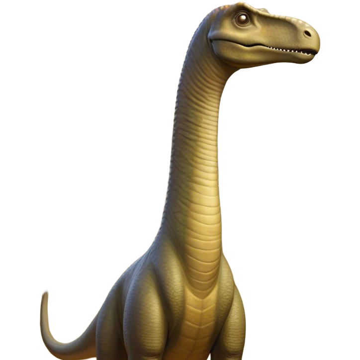 Cinematic Noble Brachiosaurus Portrait Emoji, Poised and majestic, with a towering, elongated neck stretching gracefully from a robust, column-like body, a small, gentle head with curious eyes, and subtle, textured skin in earthy tones, Simplified yet sharply defined features, highly detailed, glowing with a soft, golden radiance, high shine, intelligent and serene, stylized with an air of prehistoric grandeur, focused and calm, soft glowing outline, capturing the essence of a watchful and confident Brachiosaurus that appears ready to gracefully emerge from the screen with effortless power! emoji