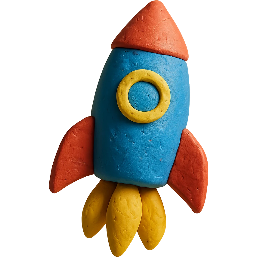 rocket ship, vibrant colors, floating, claymation style, visible fingerprints, soft lighting emoji
