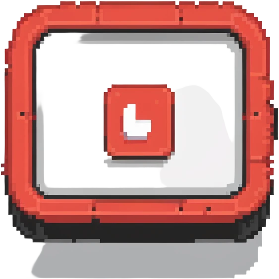 YouTube logo, red rounded rectangle with white play button in center emoji