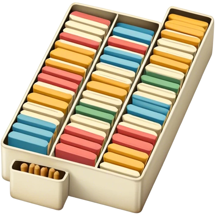 Icon for Matchbox Collecting: a collection of colorful vintage matchboxes arranged in a row, with the match tips visible on the sides. The icon should highlight the unique design and charm of the matchboxes from various places. Transparent background. emoji