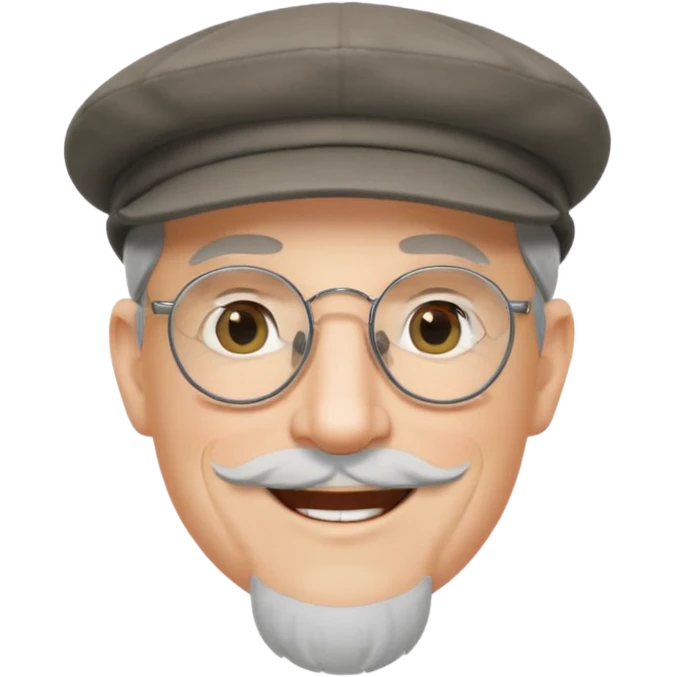 Older cute white male, grey Irish flat cap, wire rim glasses, goatee emoji