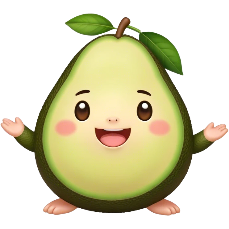 Cute Kawaii Avocado, round and cuddly, soft green with a tiny brown pit, blushing cheeks, a joyful smile, tiny arms outstretched, a warm and healthy glow! emoji