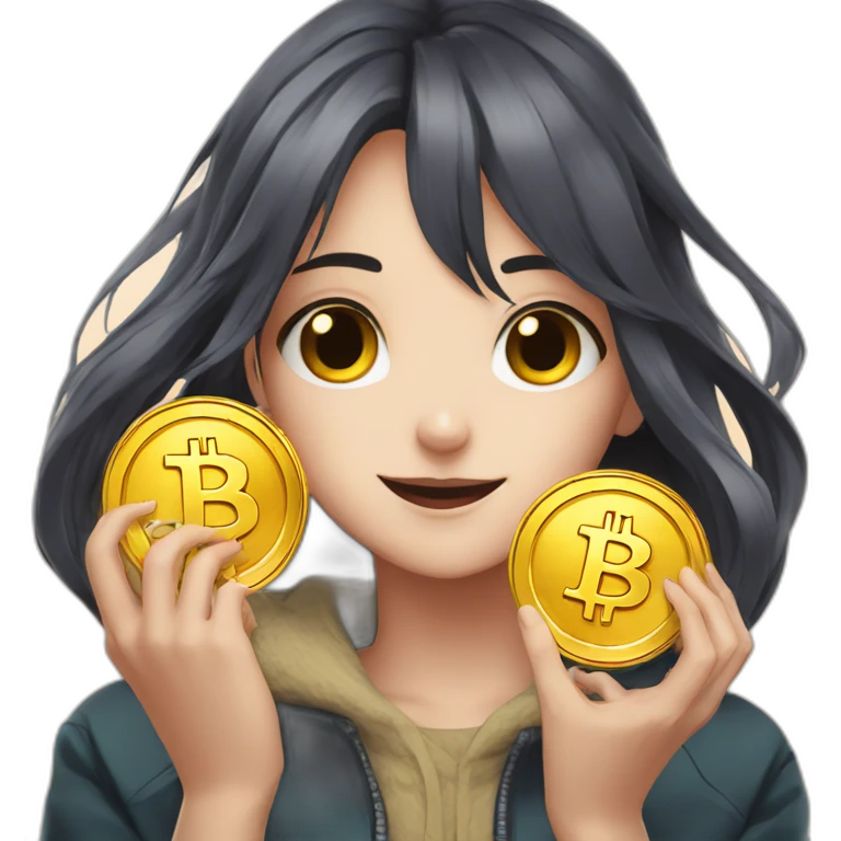 anime girl with bitcoin in hands emoji