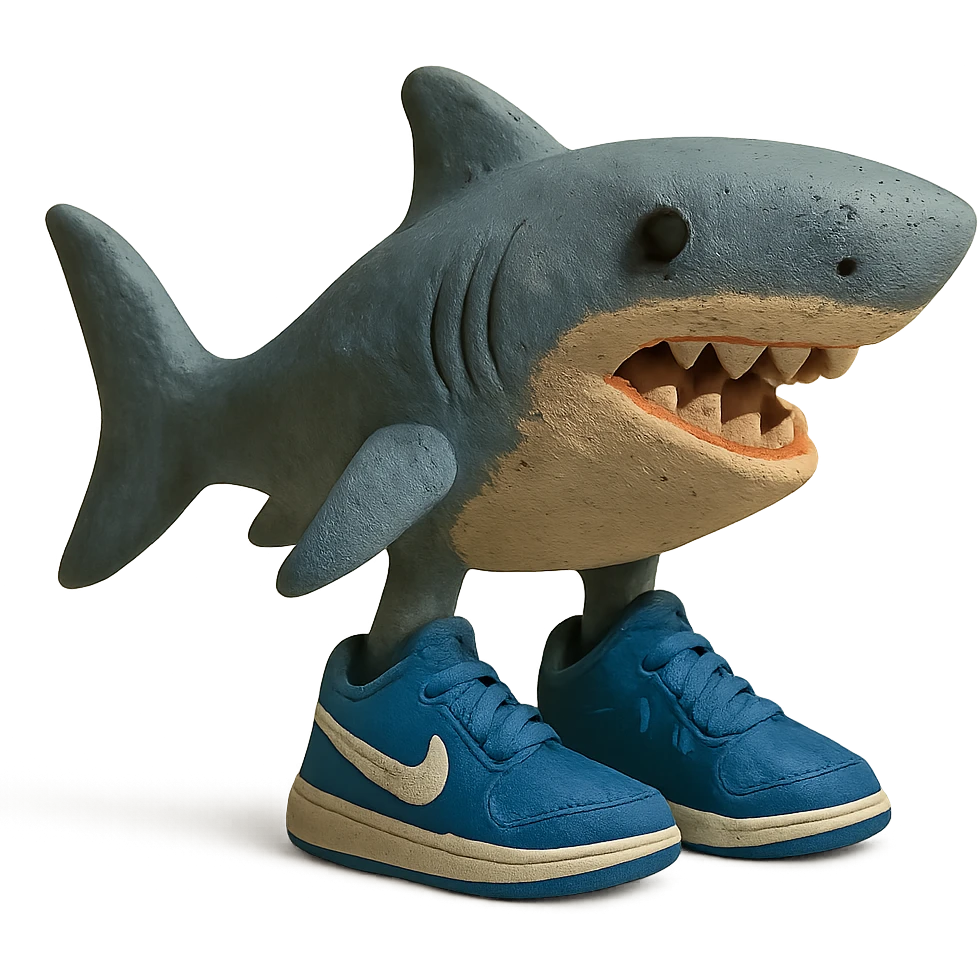 shark in blue Nike sneakers, textured emoji