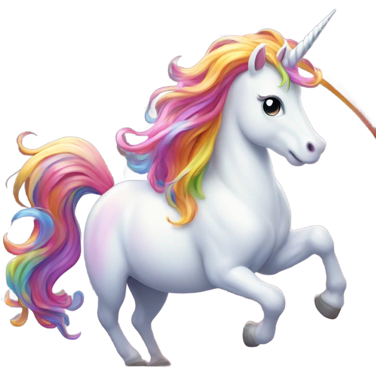 A unicorn pooping out a rainbow emoji