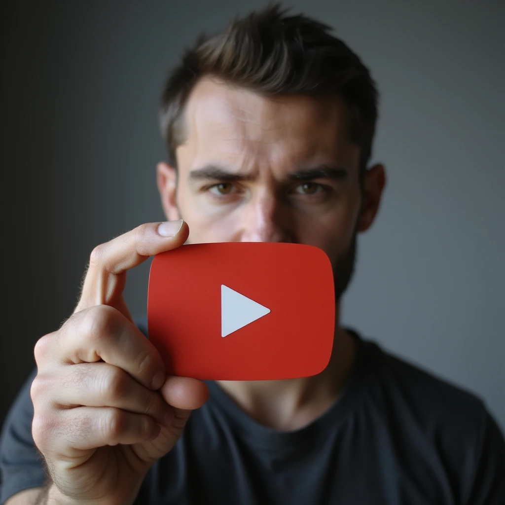 a man looking at the camera holding a YouTube logo, photorealistic style emoji