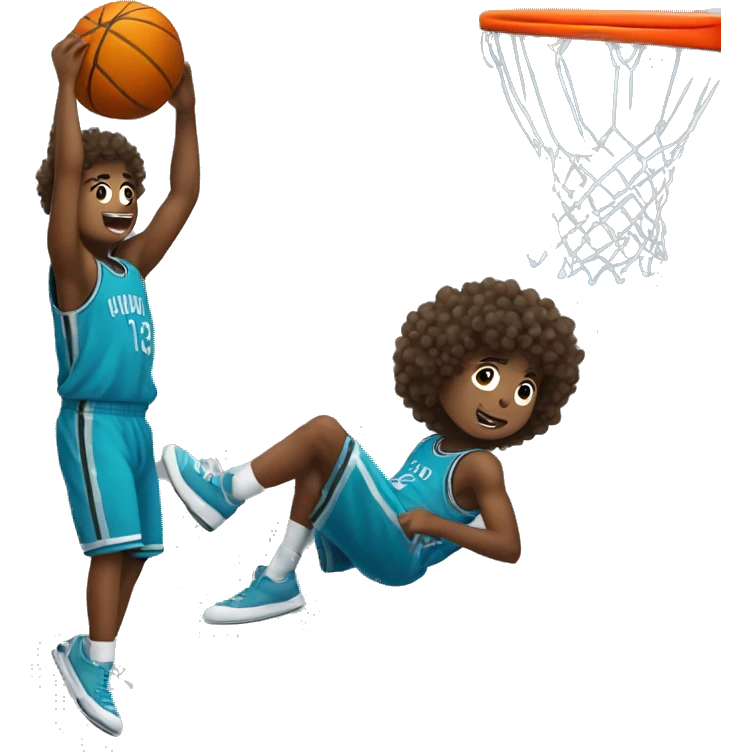 curly haired boy slam dunking emoji
