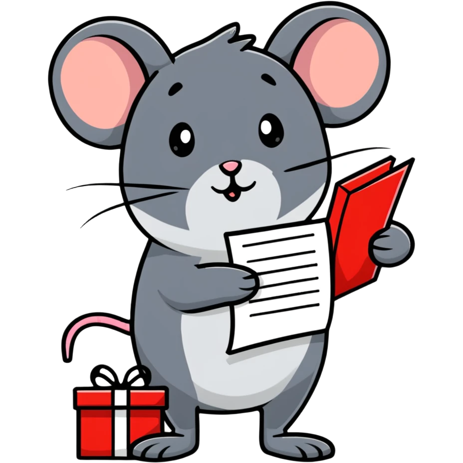 mouse with checklist and mini presents emoji