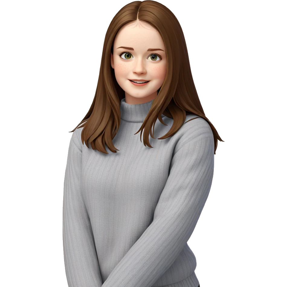 smiling girl in sweater indoors emoji