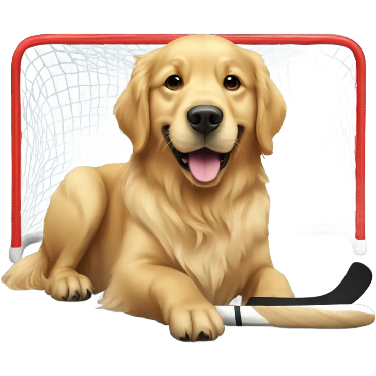 Golden retriever playing hockey emoji