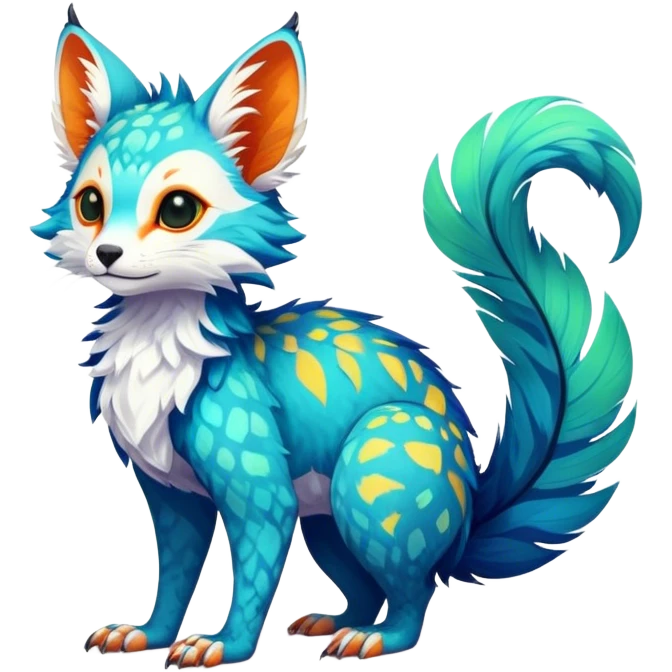 Feral Rare Fantasy vibrant tropical Vernid-Trico-species by LiLaiRa, random markings, tufted tail, tufted ears, full body emoji