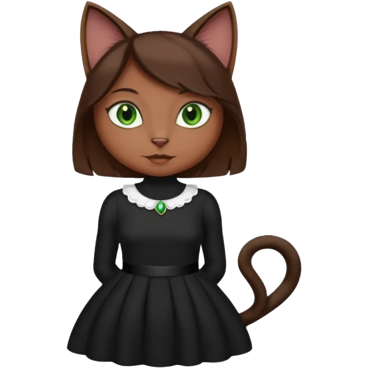 Cartoon female anthrophobic Black Cat with Brown hair emoji