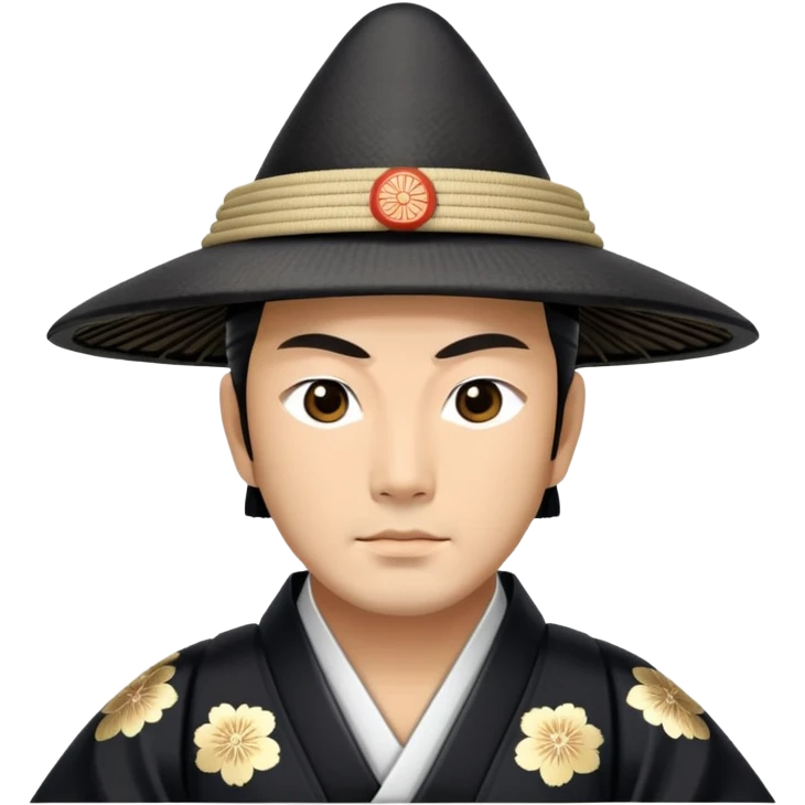 Japanese shogun, black kimono, traditional eboshi hat, Edo era emoji