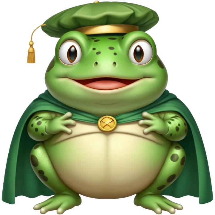 A fat green toad is an exhibitionist in a cape. emoji