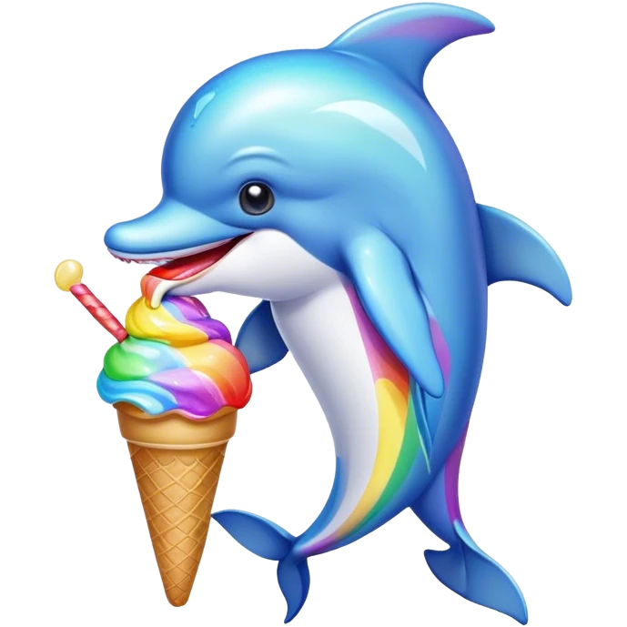 Rainbow dolphin eating ice cream emoji