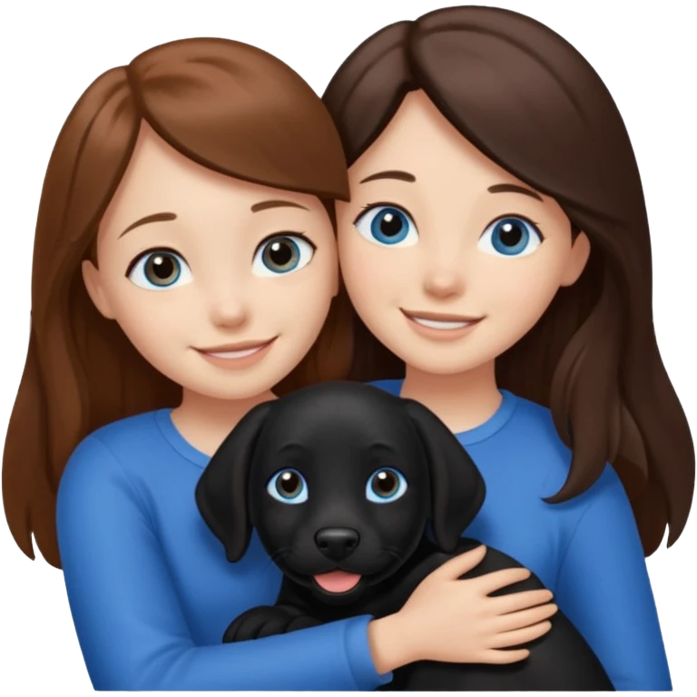 girl with brwon long hair and blyue eyes huggibg a black lab emoji