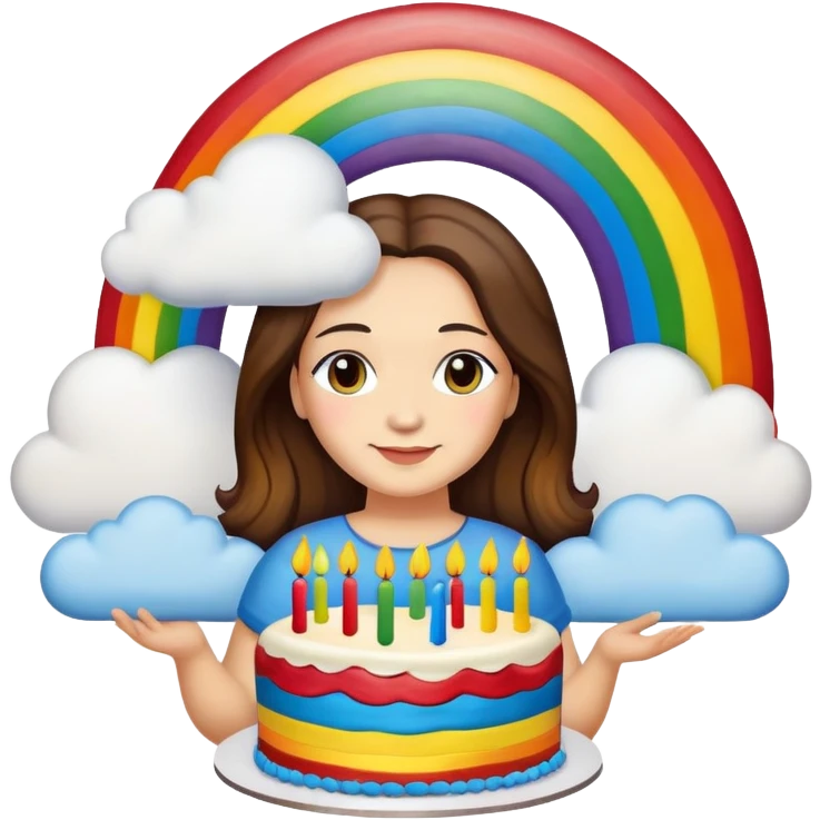monalisa painting a rainbow birthday cake with clouds emoji