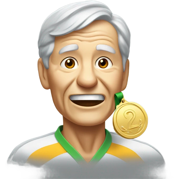 Old man eating gold medal emoji