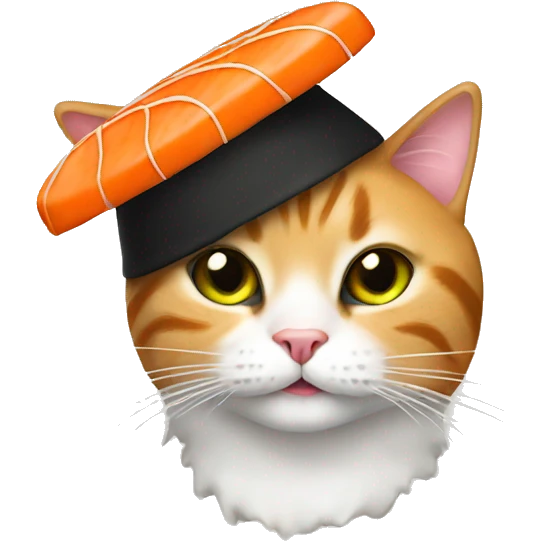 cat wearing a hat made of sushi emoji