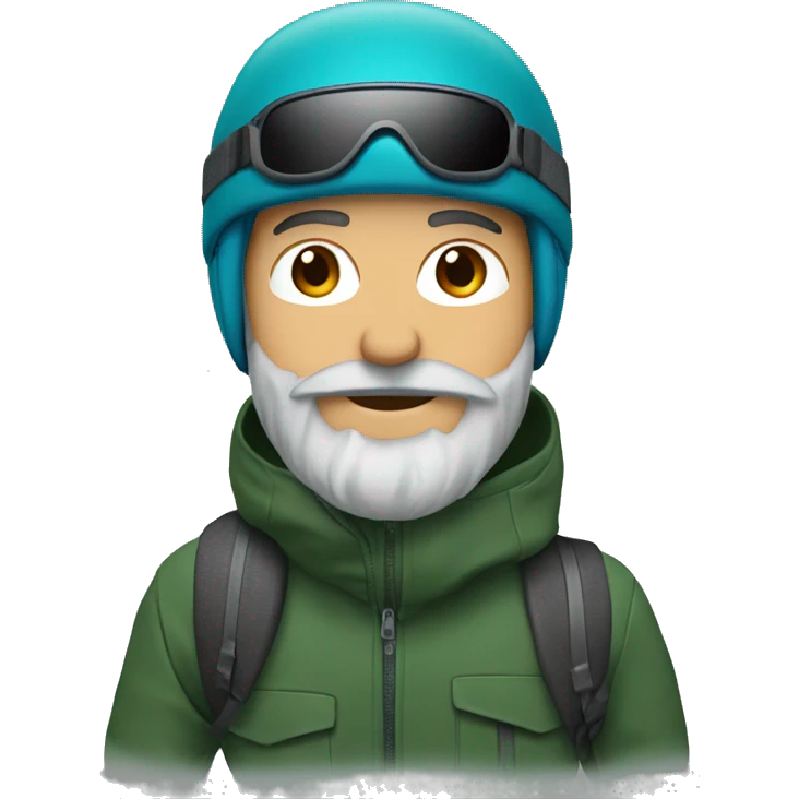 Snowboarder, RED helmet, blue eyes, grey beard, dark green jacket emoji