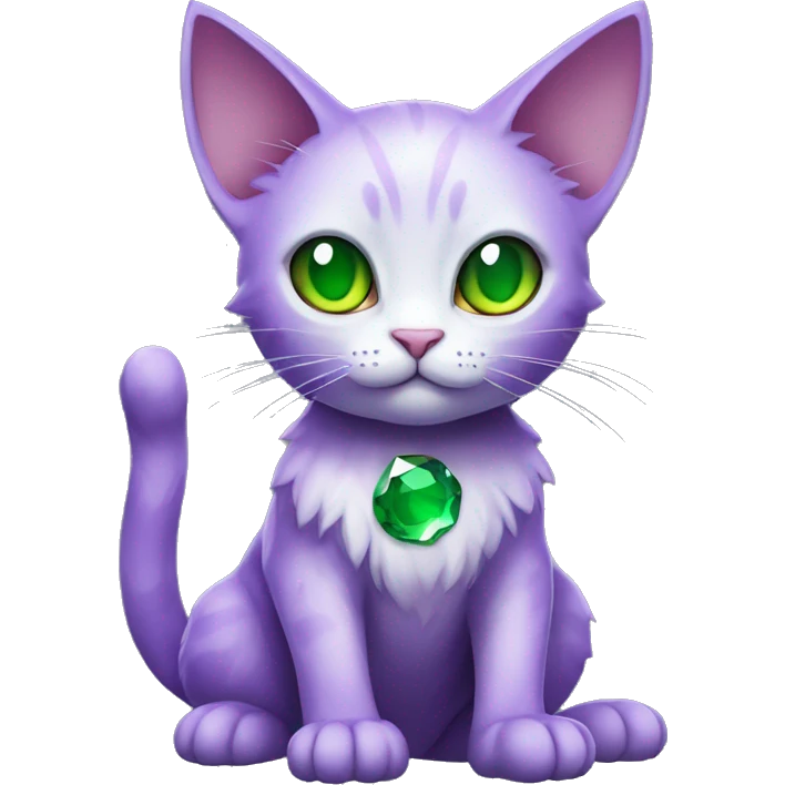 Dark-type-Fakémon-Cat Purple eyes, green gem on chest, full body emoji