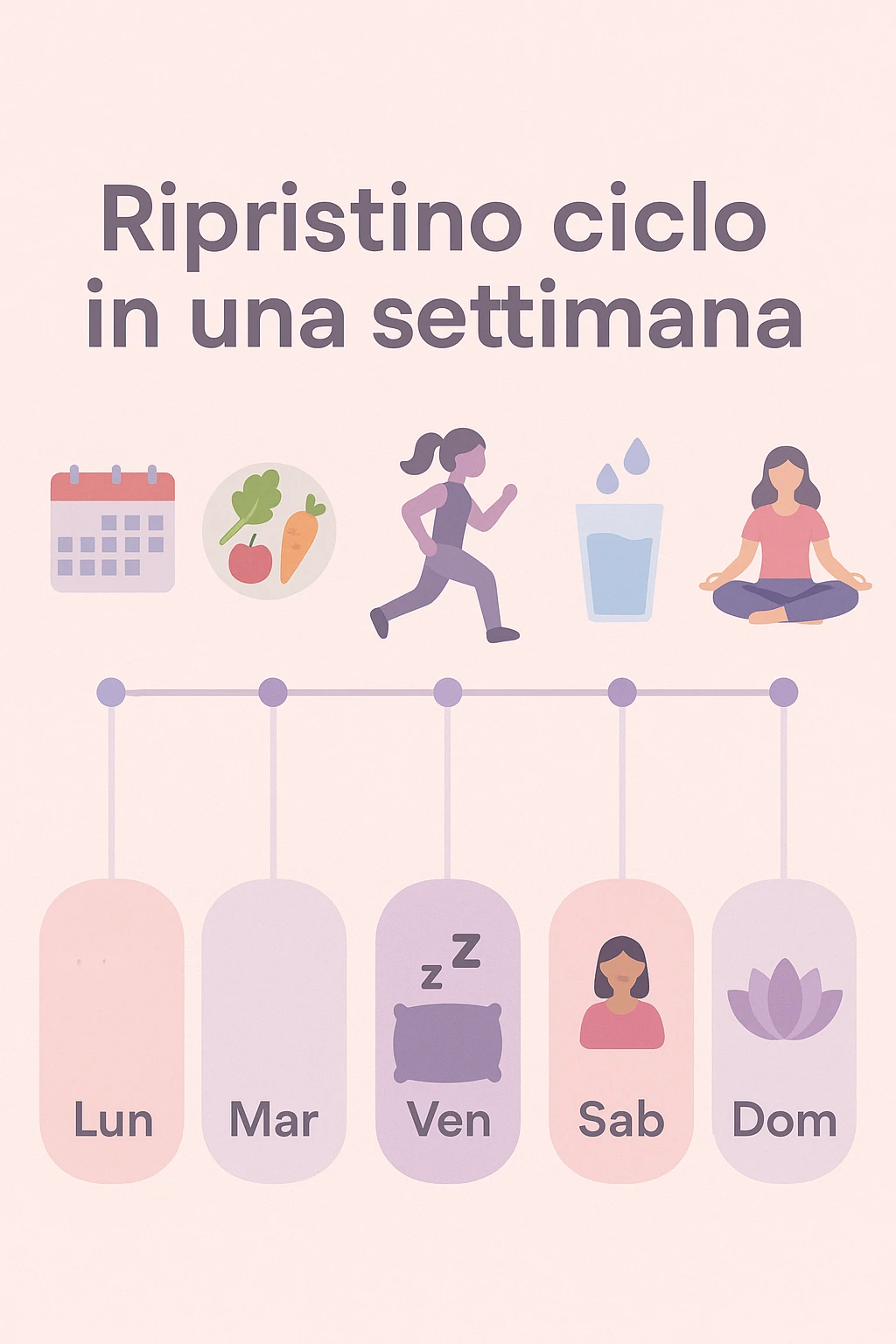 infografica stile post di instagram con titolo "Ripristino ciclo in una settimana" emoji