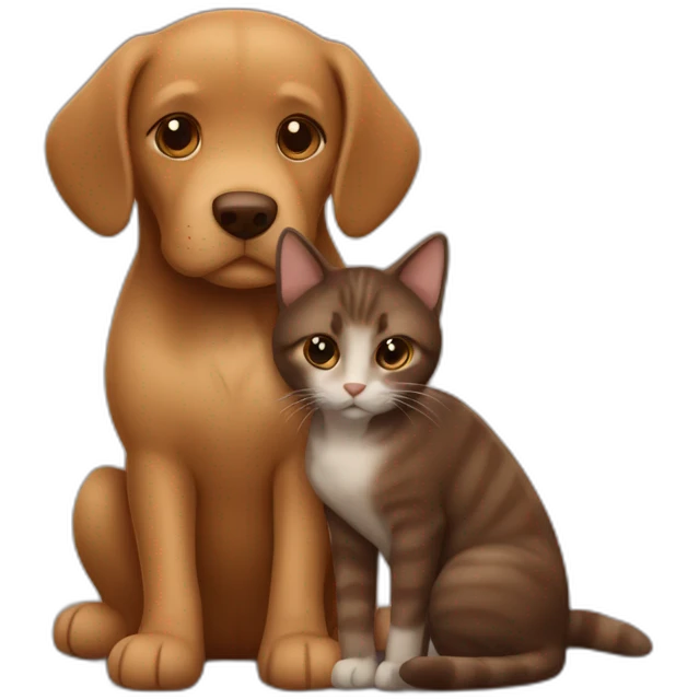 Light brown dog and chocolate cat cuddling emoji