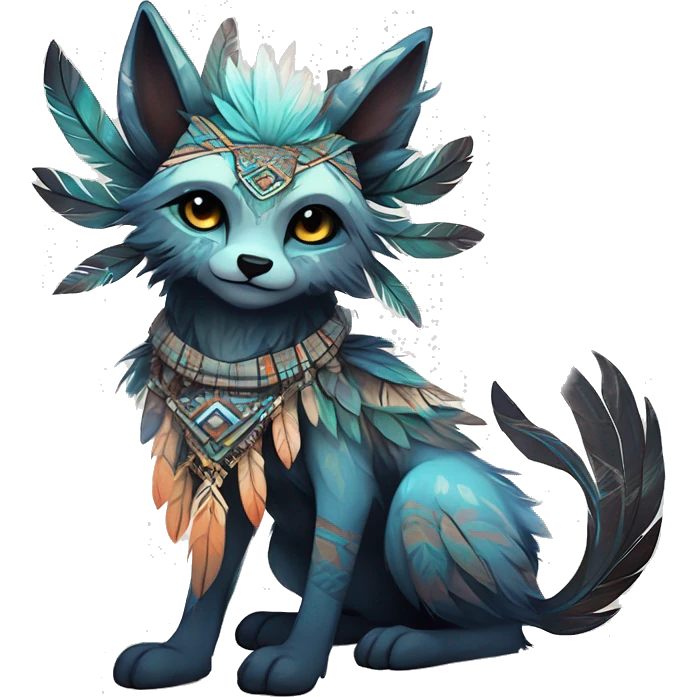 cute cool edgy ethereal l epic tribal fantasy animal fursona Fionbri creature by griffsnuff & LiLaiRa & Falvie with exotic colors with intricate patterns and feathers and headdress and necklace full body emoji
