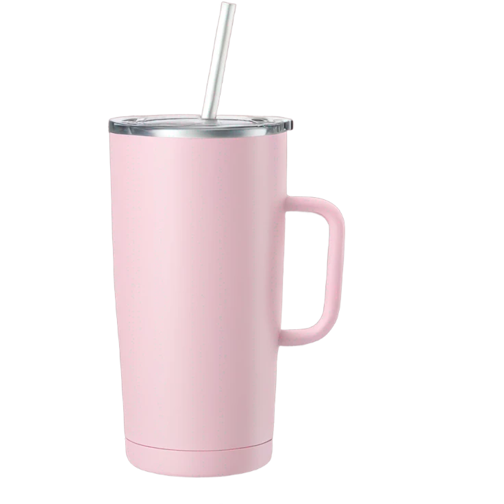 Pastel pink, inspired by Stanley, 40 oz tumbler with handle, and straw emoji
