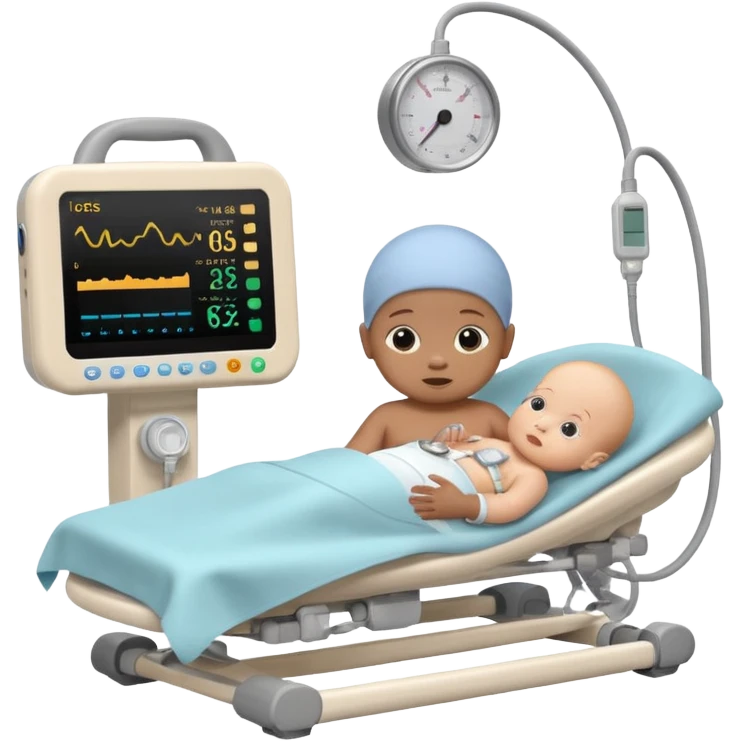 NICU tiny microprem baby in isolette with monitoring attached. emoji