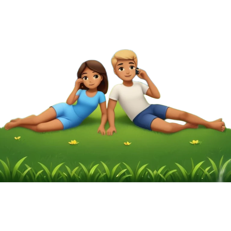Couple looking at the stars while laying the the grass at night  emoji