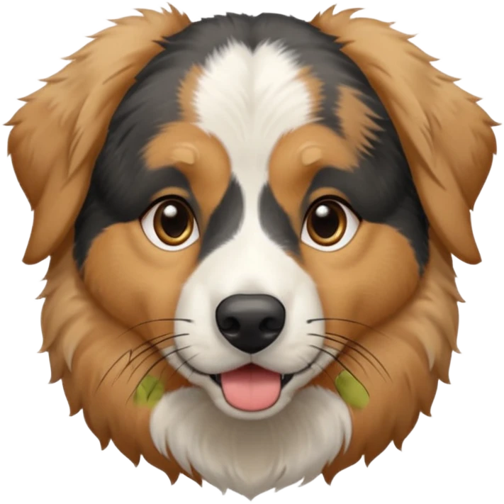 Australian Shepherd golden retriever tan eyebrows around nose and mouth black and grey fur on chest and everywhere else.  emoji