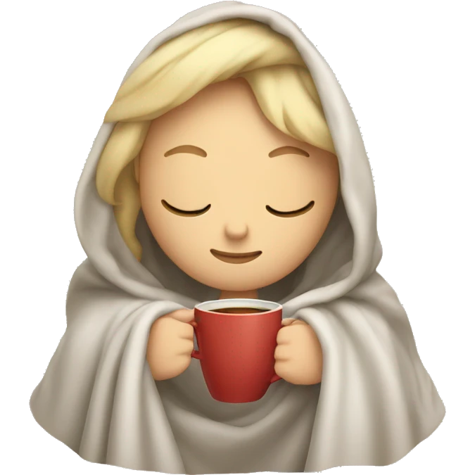 Blond girl inside a blanket sipping coffee eyes closed emoji