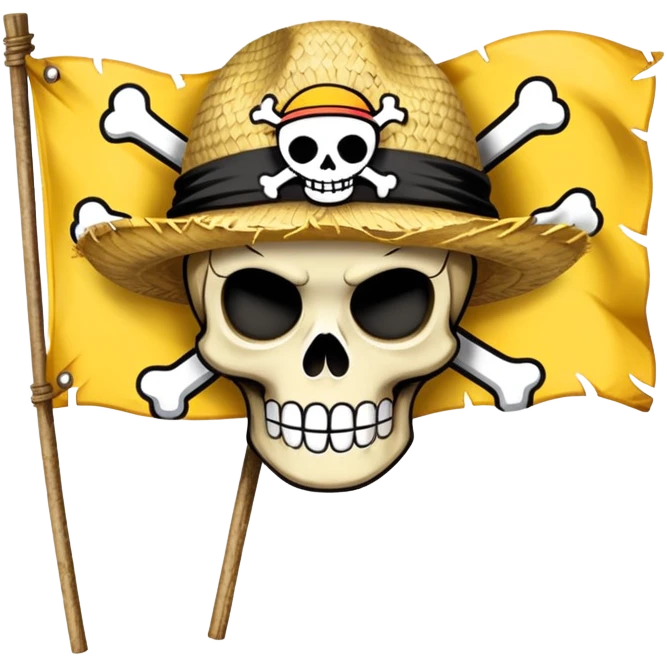 One Piece Straw Hat Pirates flag with skull wearing straw hat emoji