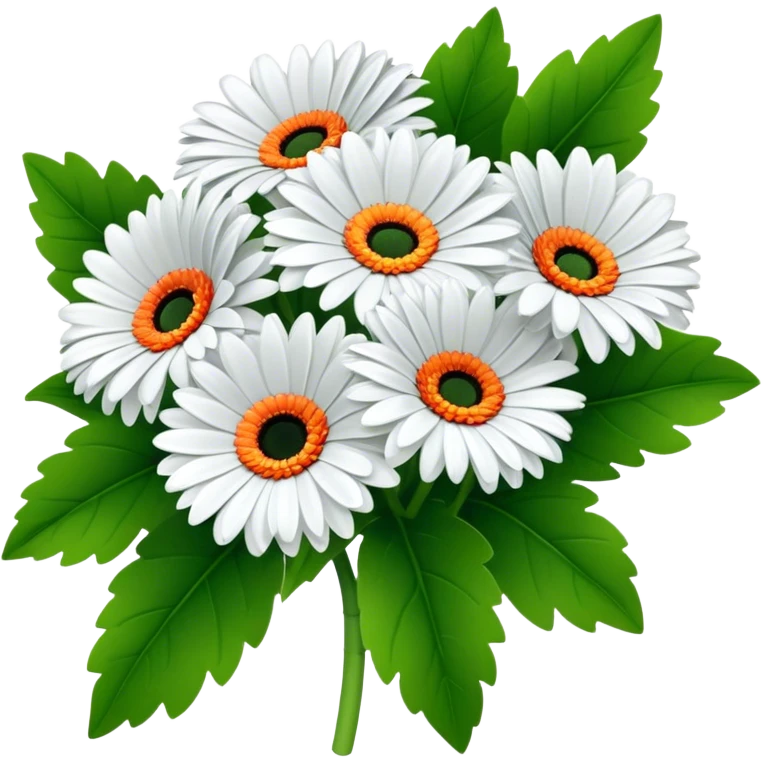 bouquet Gerbera Daisy White, luxuriant, leaf, bud emoji