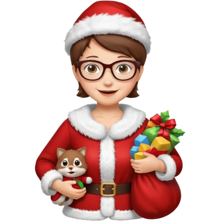 female Santa Claus with glasses with brown short hair emoji