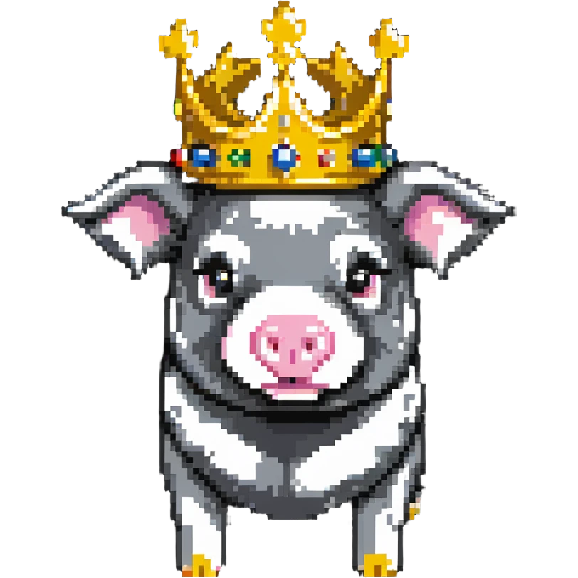 cute pig with a golden crown, inspired by Technoblade, styled like LEGO Duplo with visible block elements and studs, chunky, colorful, simple, playful emoji