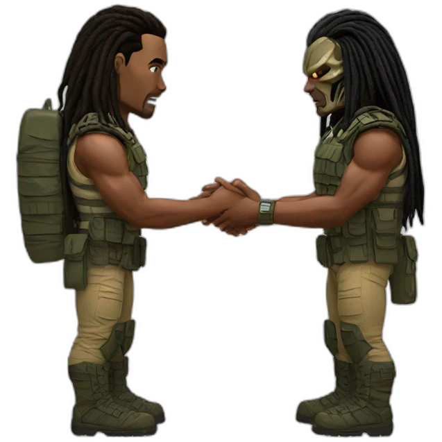 Scene from predator where the two guys clasp hands emoji