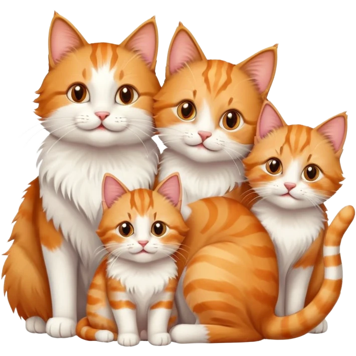 happy mom cat and happy dad cat with four happy kittens emoji
