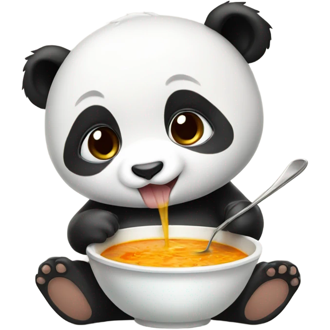 Baby panda eating big bowl of soup emoji