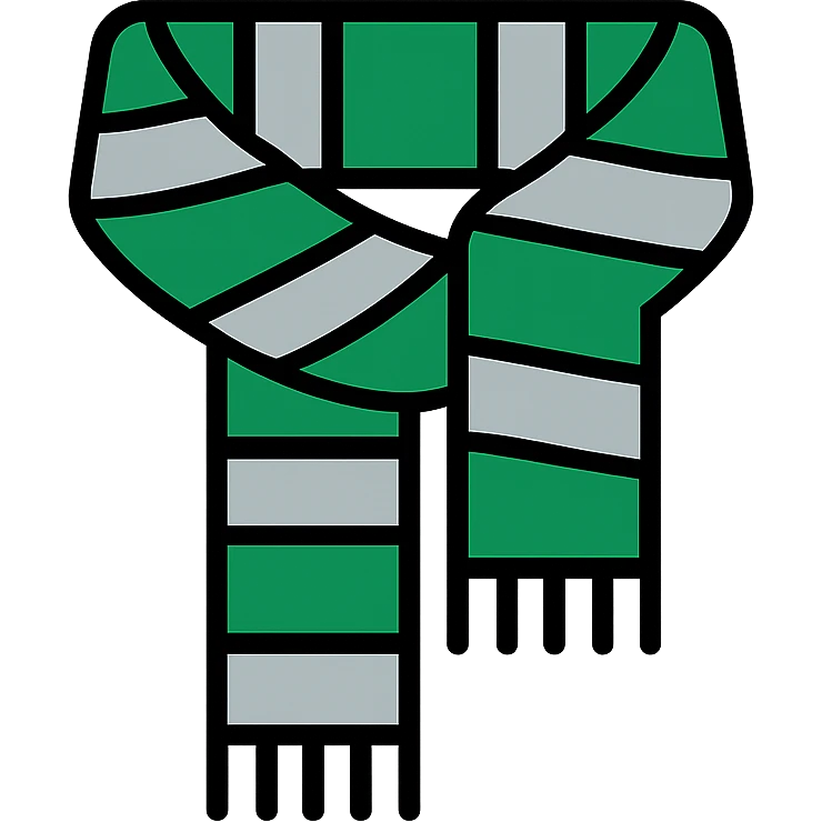 digital sticker of a Slytherin scarf with green and silver stripes, semi-realistic vector art style, clean outlines, flat colors, slight shadows, for a sticker sheet emoji